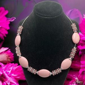 Pink Beaded Crystals Silver-Tone Necklace!